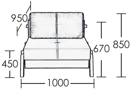 Fotoliu Oxford Mini, schiță cu dimensiuni 100 × 95 × 85 cm
