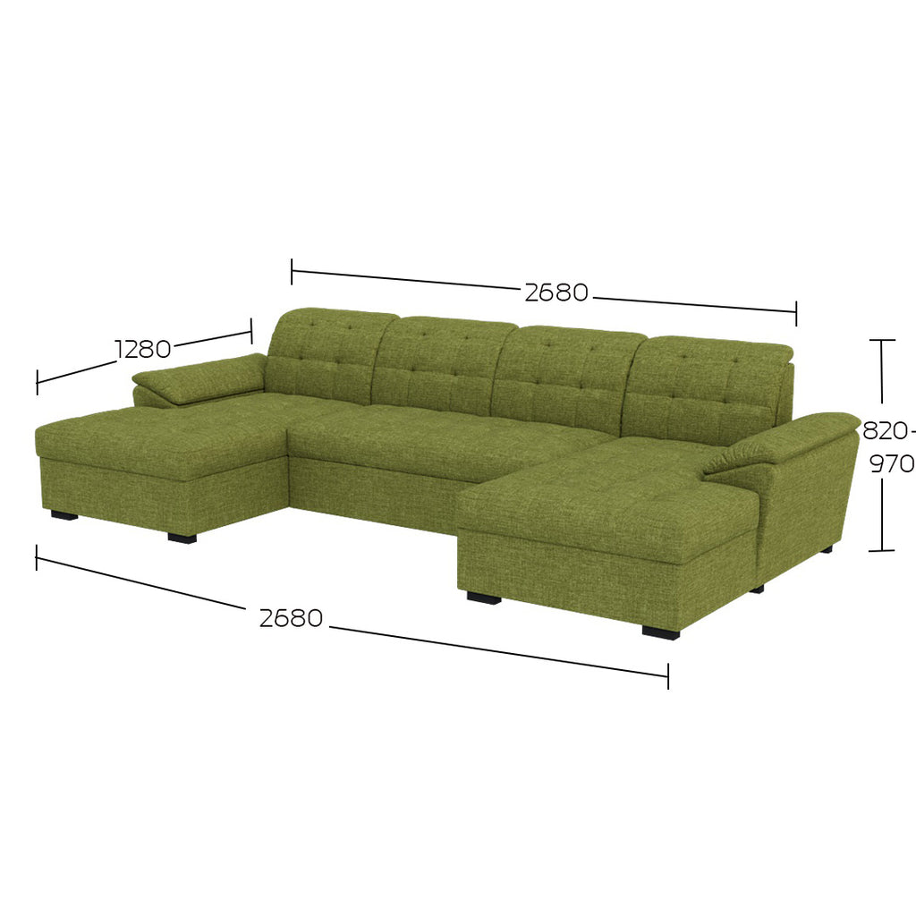 Canapea extensibilă de colț Italy XL – schiță cu dimensiunile configurației de colț
