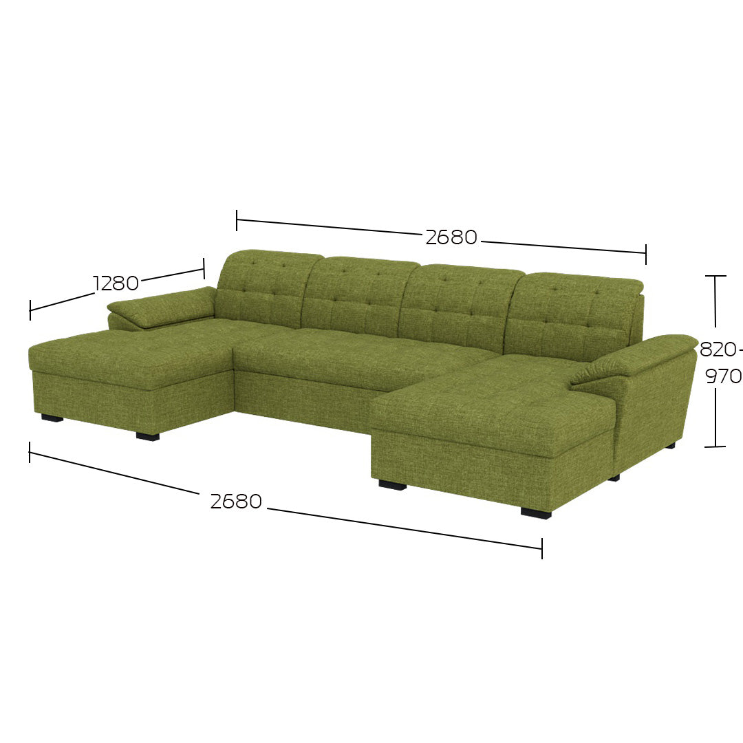 Canapea extensibilă de colț Italy XL – schiță cu dimensiunile configurației de colț