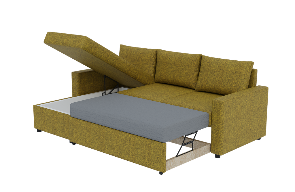 Canapea extensibilă de colț Concept – vedere cu lada și mecanismul de extensie