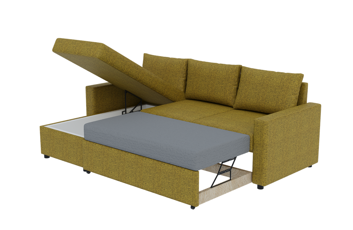 Canapea extensibilă de colț Concept – vedere cu lada și mecanismul de extensie