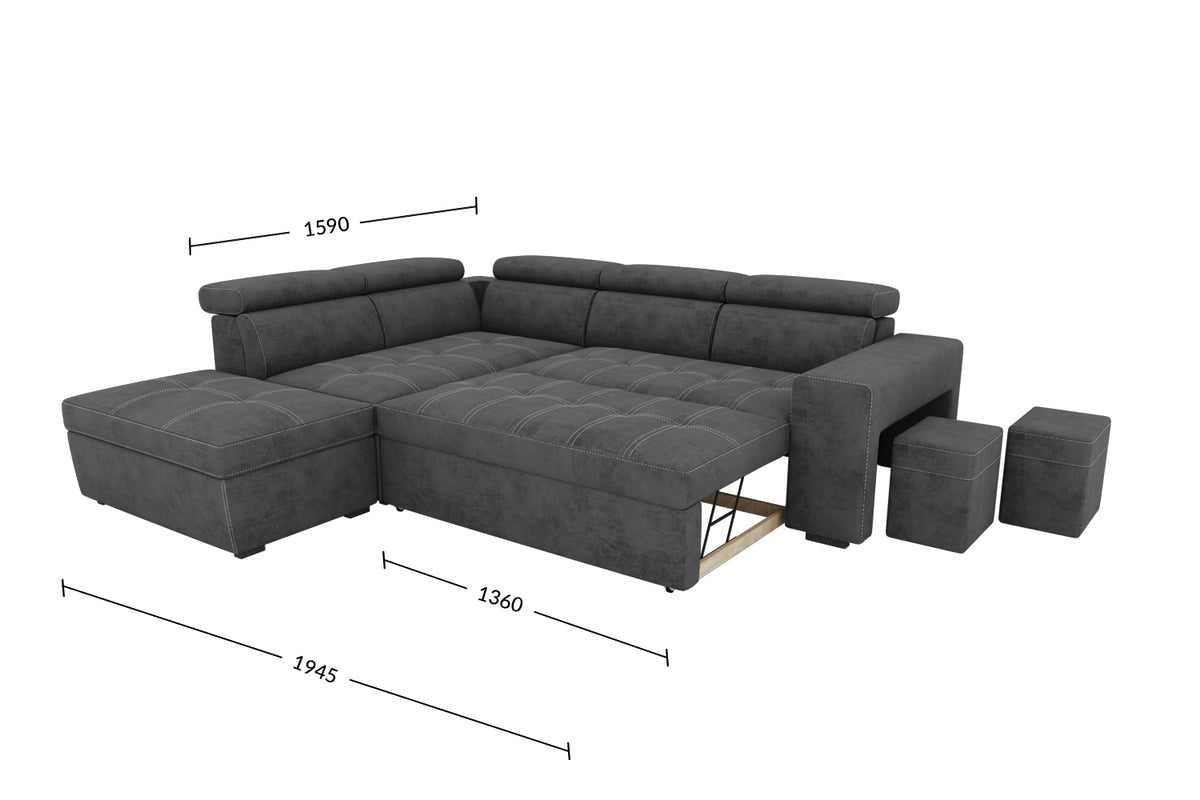 Canapea extensibilă de colț Elegant – vedere extinsă pe fundal alb