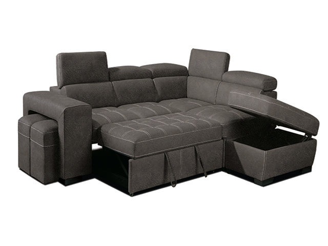 Canapea extensibilă de colț Elegant – extinsă cu lada de depozitare deschisă