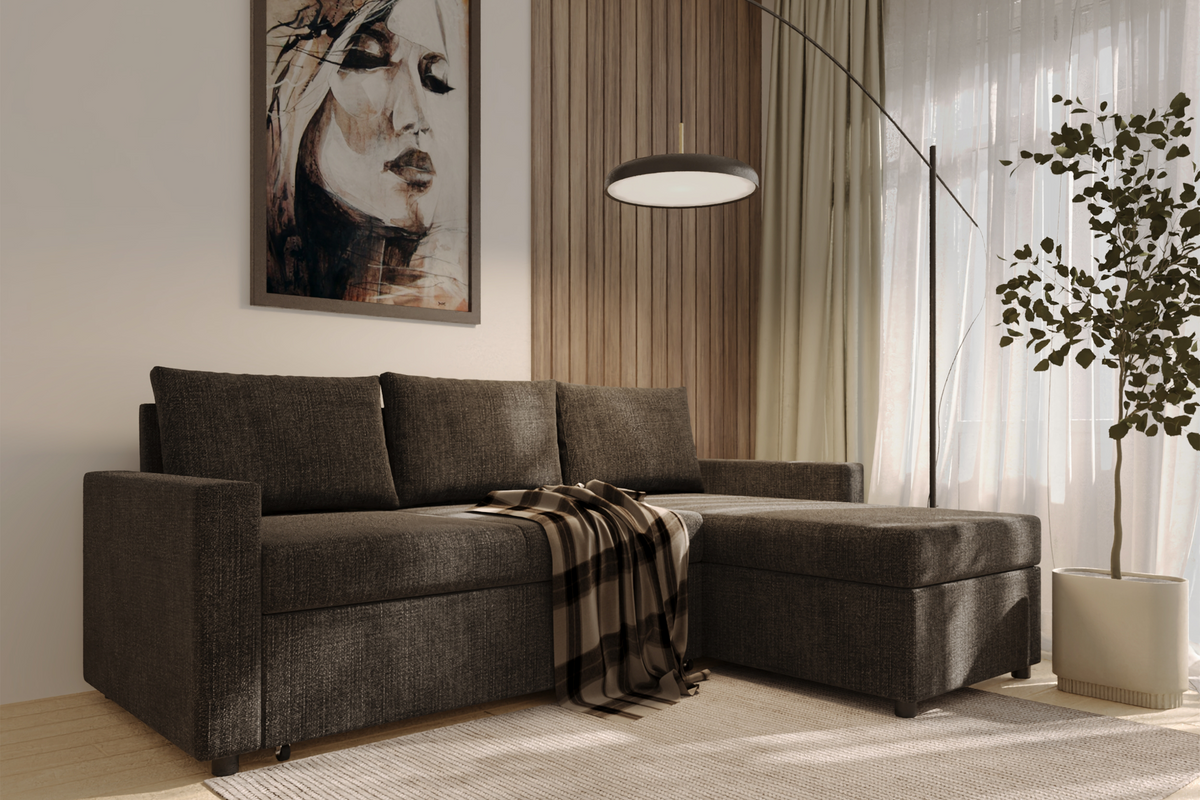 Canapea extensibilă de colț Concept – în ambient de living, configurație spre dreapta
