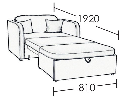 Canapea Mini extinsă, schiță pat 81 × 192 cm